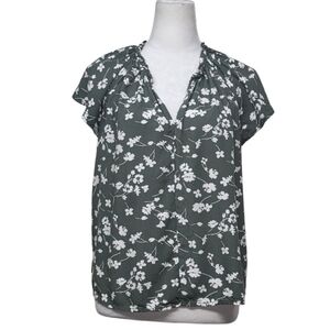 GAP Green wWhite Floral Pattern  Blouse Size